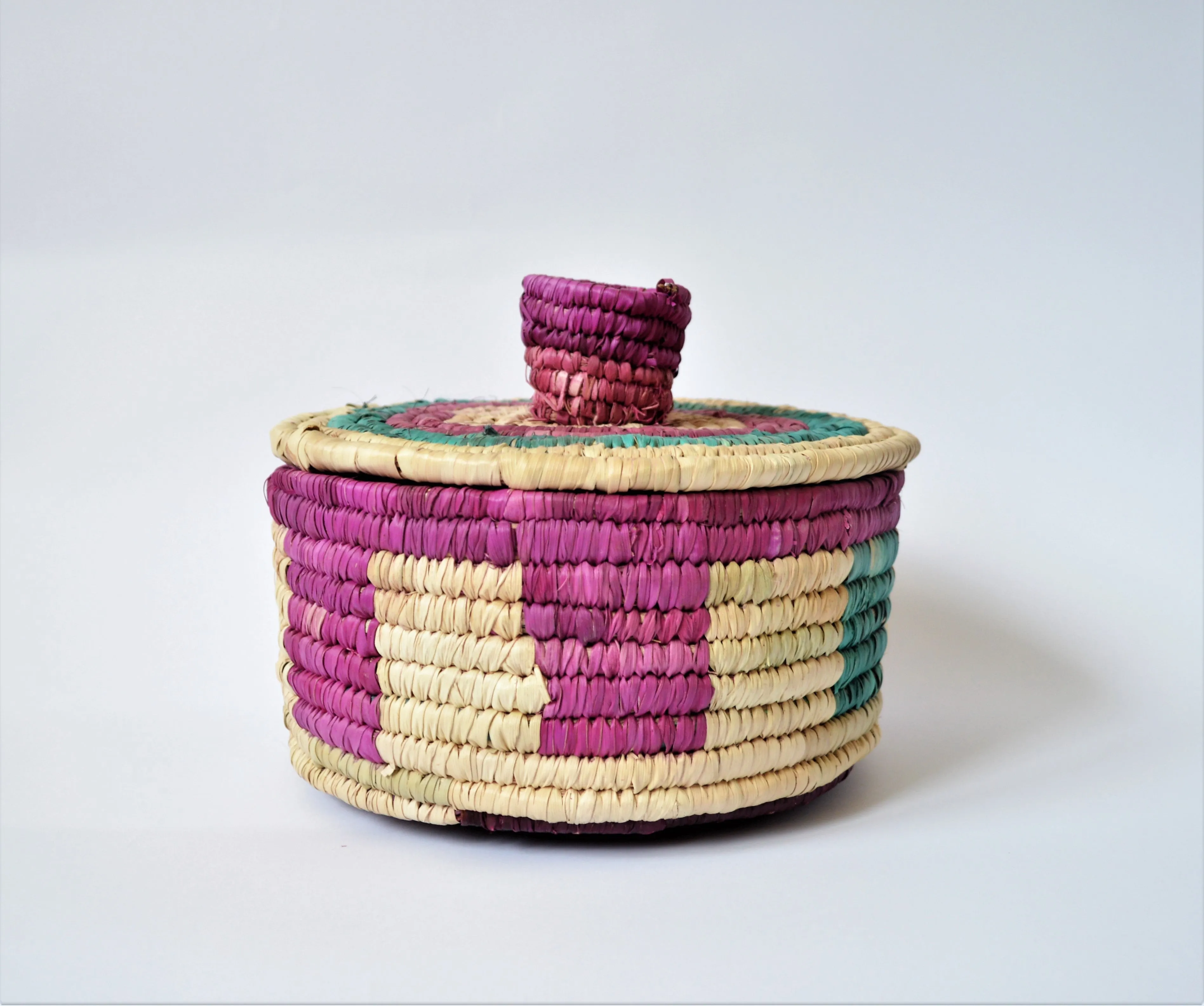 Woven container with lid, Colorful traditional basket