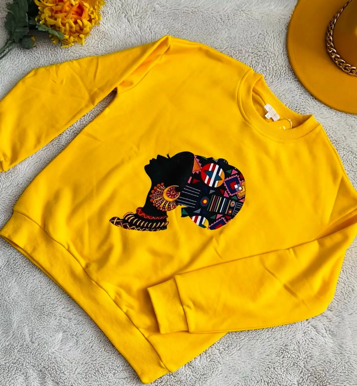 Yellow African Queen Headwrap Imprint Sweatshirt - Akua