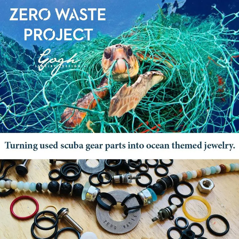 Zero Waste Bracelet with up-recycled SCUBA parts and Sea Glass