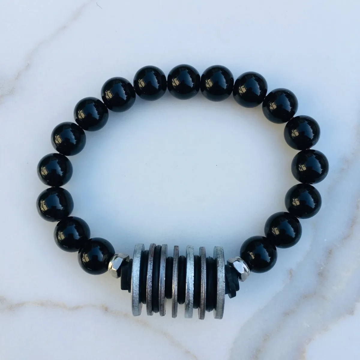 Zero Waste Bracelet with with up-recycled SCUBA parts and Onyx