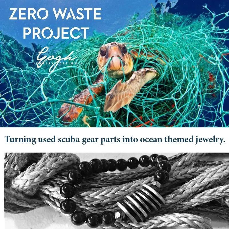 Zero Waste Bracelet with with up-recycled SCUBA parts and Onyx