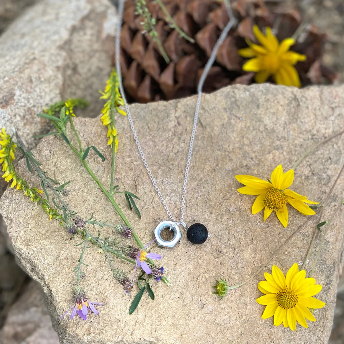 Zero Waste Charm Necklace with Lava Stone