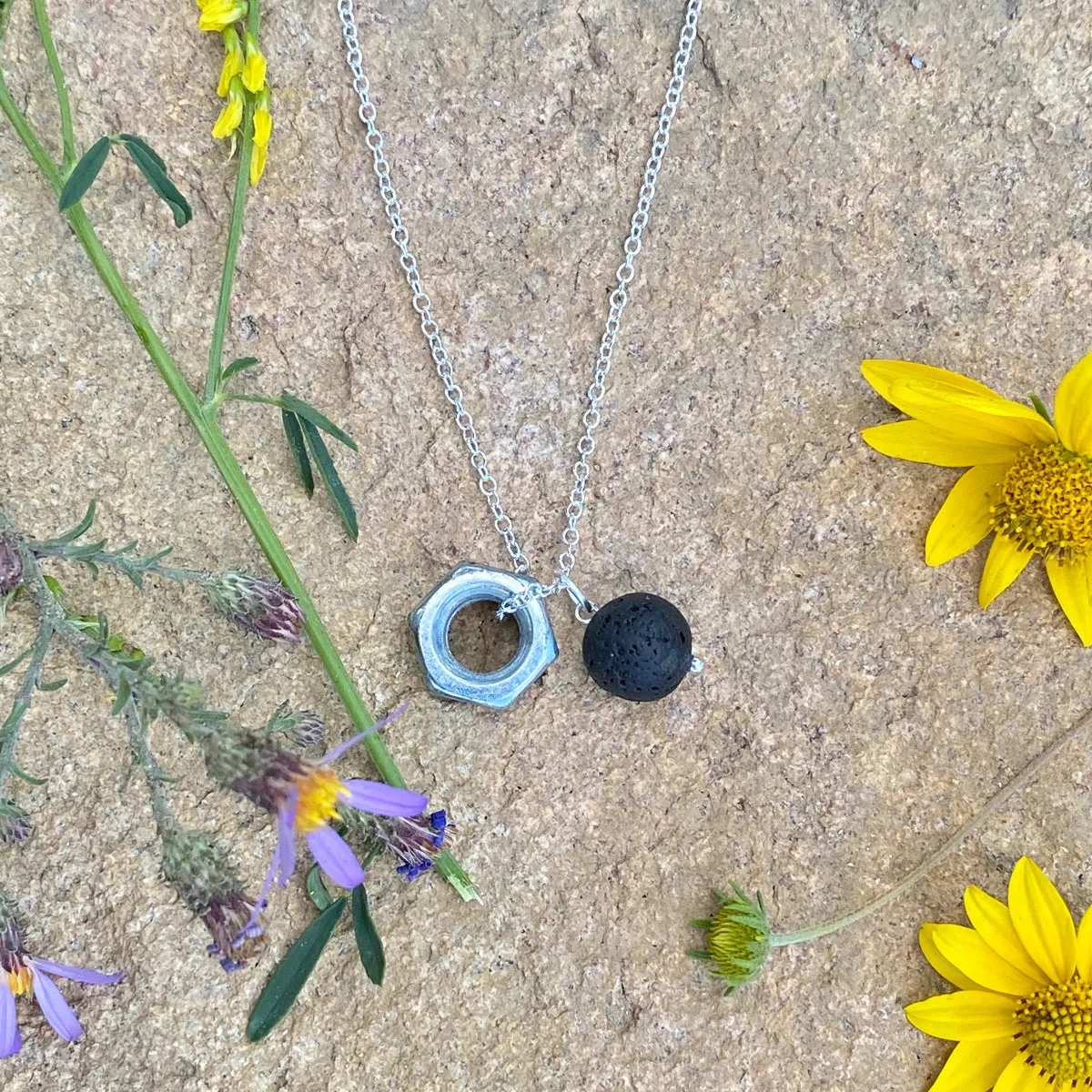 Zero Waste Charm Necklace with Lava Stone