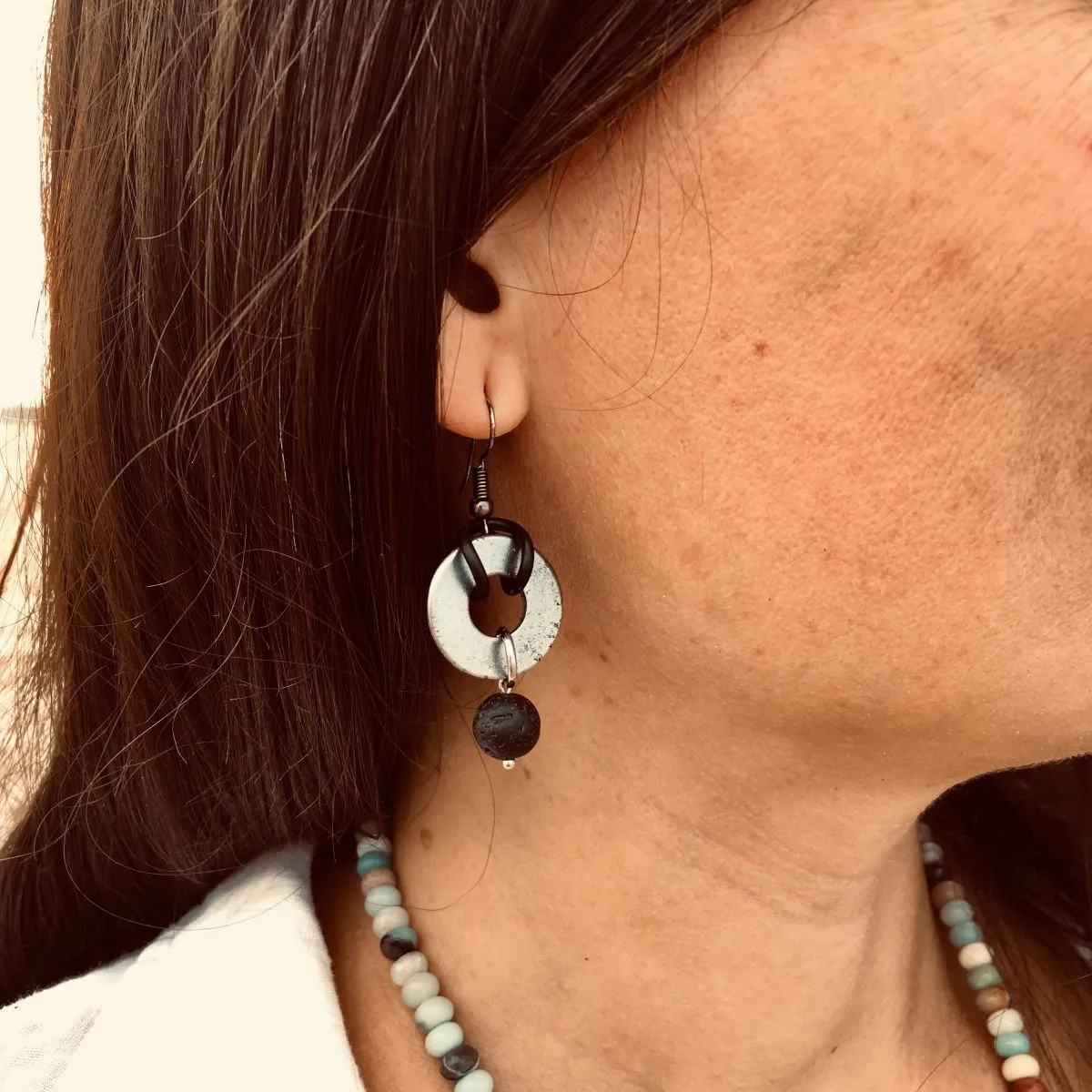 Zero Waste Earrings with up-recycled SCUBA parts